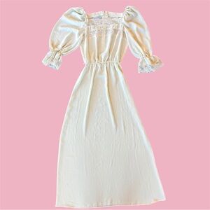 Rusty’s Place Vintage Elegant Cream Prairie Style Long Dress with Lace Details